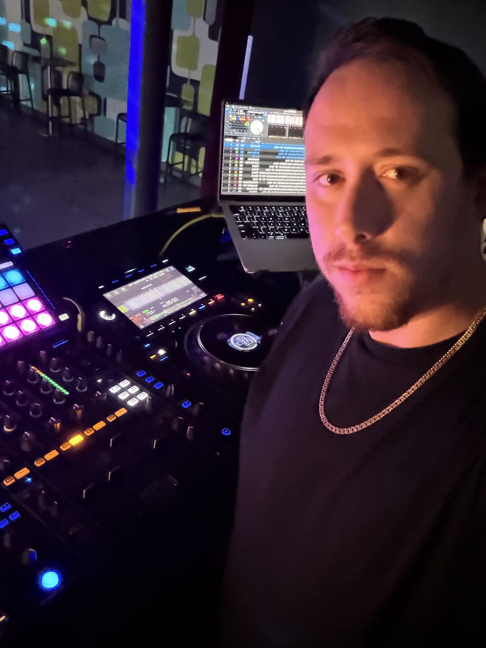 Drew in the booth before a club set
