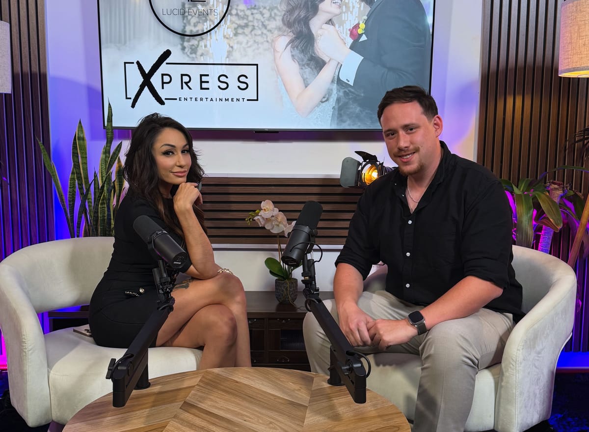 Drew hosting an interview on the Xpress podcast set